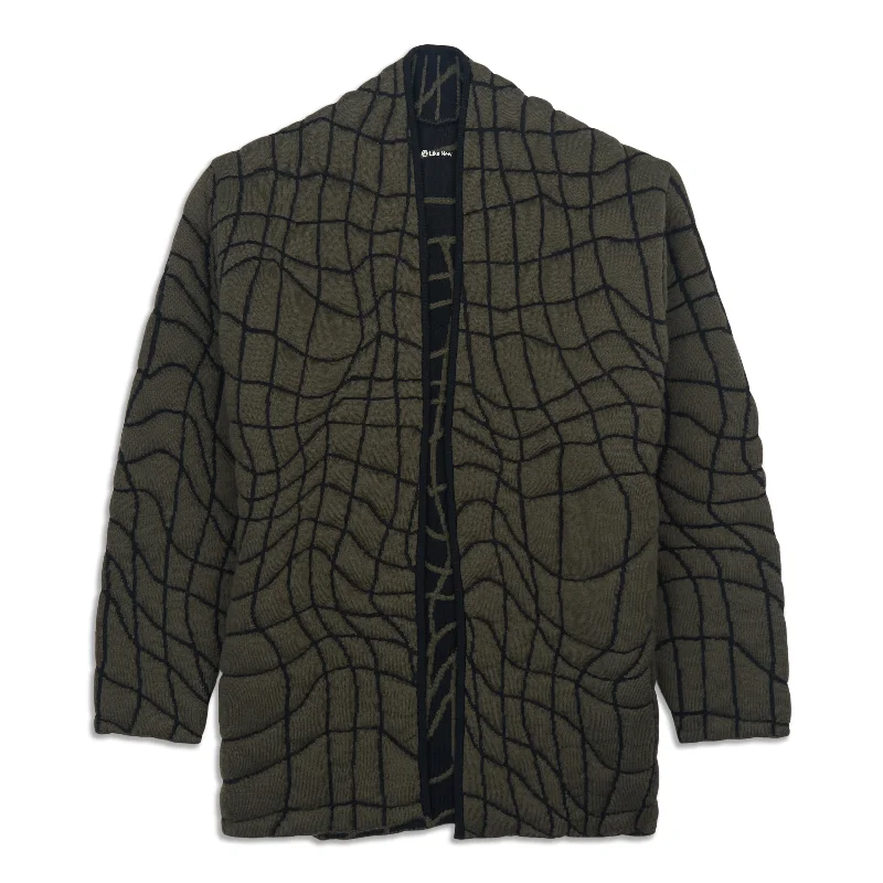Insulated Jacquard Cardigan - Resale Silk Blend Satin Velvet