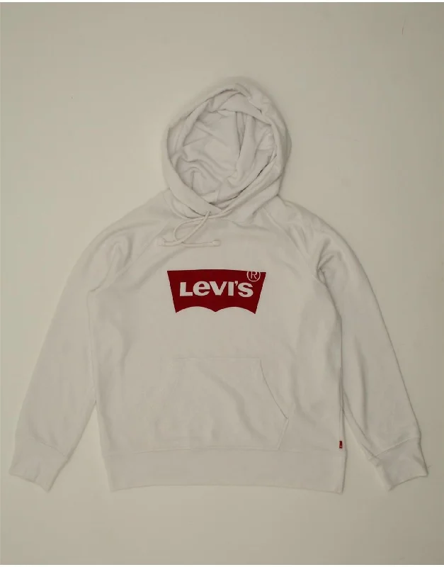 LEVI'S Womens Oversized Graphic Hoodie Jumper UK 6 XS White Cotton