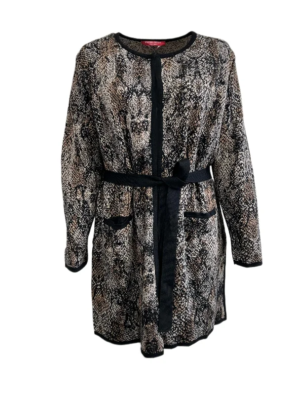 Marina Rinaldi Women's Brown Malibu Knitted Belted Cardigan Size XL NWT Herringbone Houndstooth Plaid