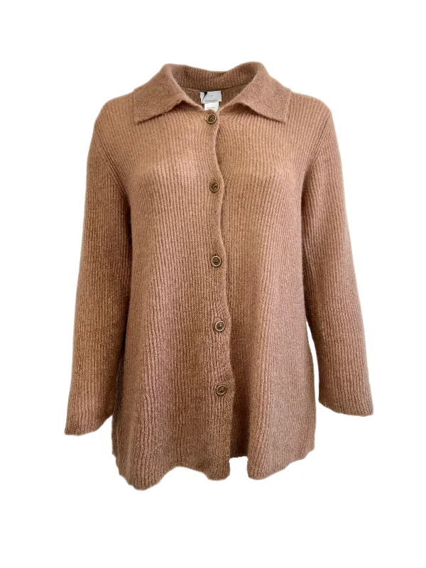 Marina Rinaldi Women's Cammello Mammola Knitted Button Front Cardigan Mesh Cardigan Canvas Denim