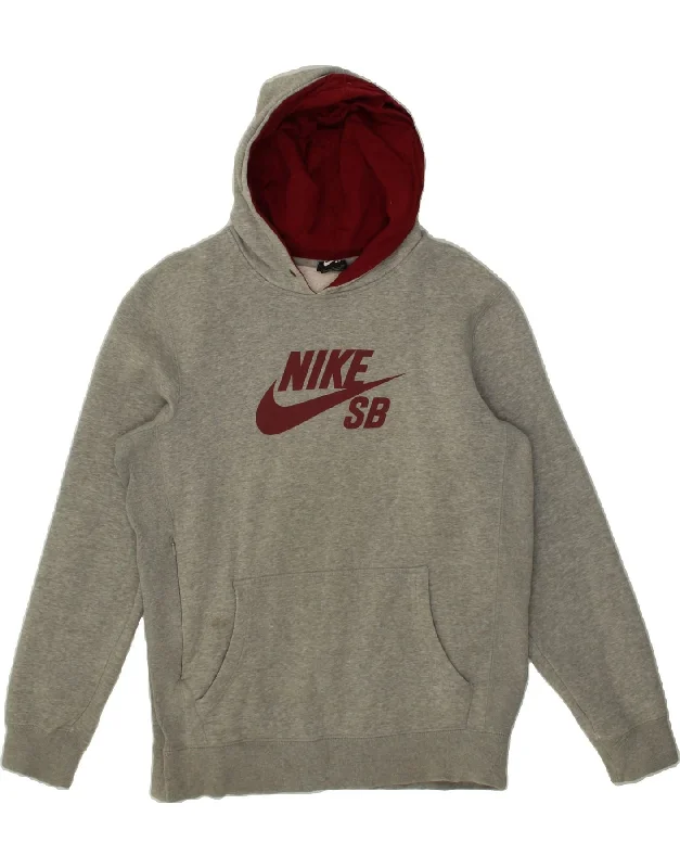 NIKE Mens Graphic Hoodie Jumper Small Grey Cotton