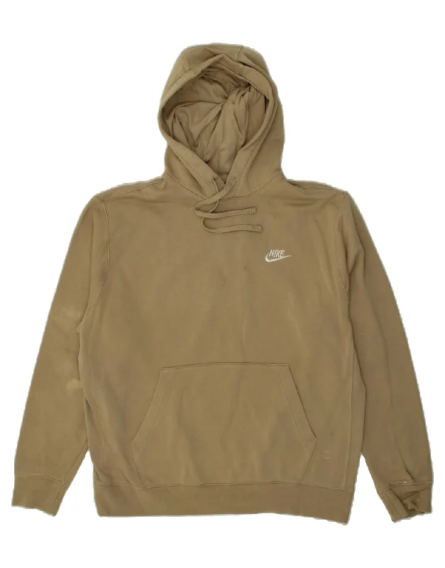 NIKE Mens Hoodie Jumper Medium Beige Cotton