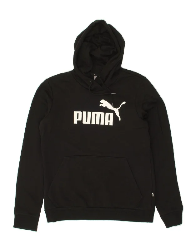 PUMA Womens Graphic Hoodie Jumper UK 12 Medium Black Cotton