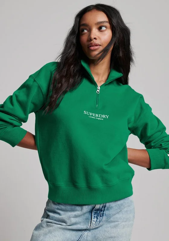 Superdry Womens Half Zip Sweatshirt, Green