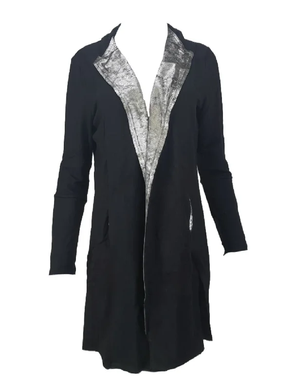 TEREZ Women's Black Metallic Velvet Cardigan #22537868 Large NWT Notch Collar Peter Pan Collar Cowl Neck TEREZ Women's Black Metallic Velvet Cardigan #22537868 Large NWT Notch Collar Peter Pan Collar Cowl Neck