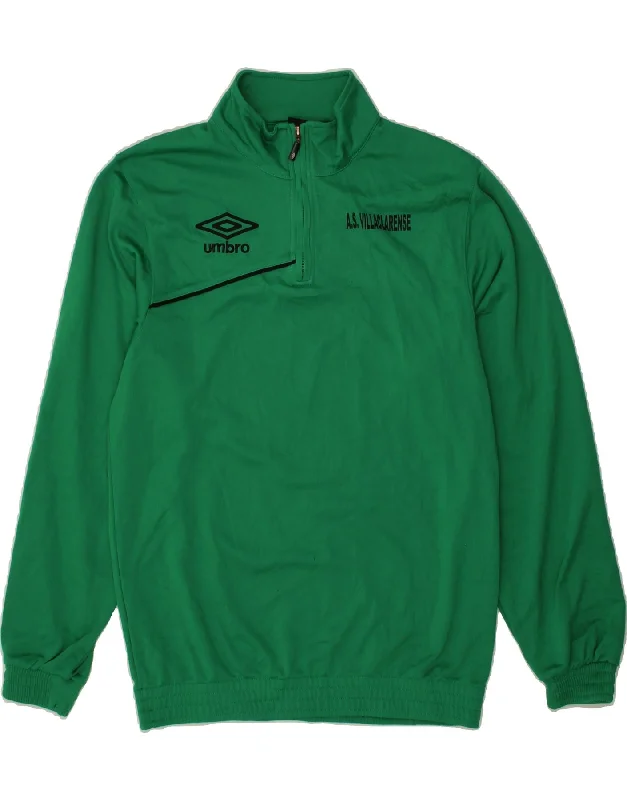 UMBRO Mens Graphic Zip Neck Sweatshirt Jumper Medium Green Polyester