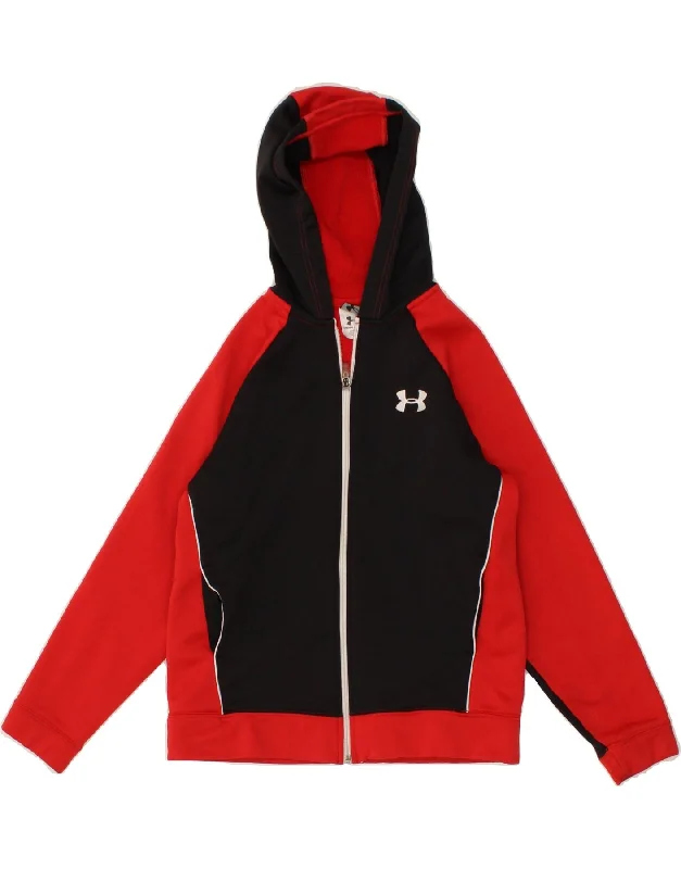 UNDER ARMOUR Boys Graphic Zip Hoodie Sweater 9-10 Years Medium  Red