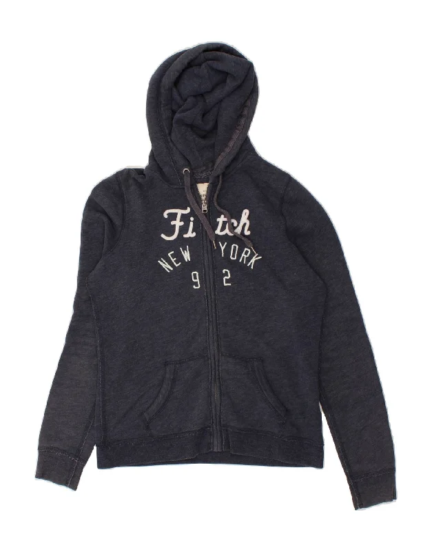 ABERCROMBIE & FITCH Womens Zip Hoodie Sweater UK 16 Large Navy Blue