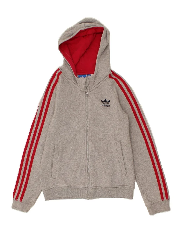 ADIDAS Girls Graphic Zip Hoodie Sweater 11-12 Years Grey Cotton