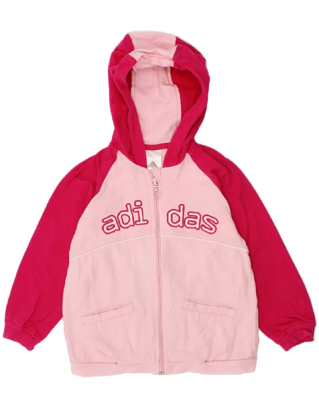 ADIDAS Girls Graphic Zip Hoodie Sweater 3-4 Years Pink Colourblock Cotton