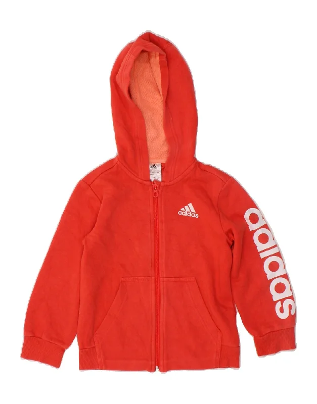 ADIDAS Girls Graphic Zip Hoodie Sweater 5-6 Years Orange Cotton