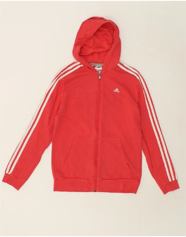 ADIDAS Girls Zip Hoodie Sweater 14-15 Years Red Cotton