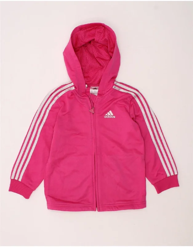 ADIDAS Girls Zip Hoodie Sweater 2-3 Years Pink Polyester