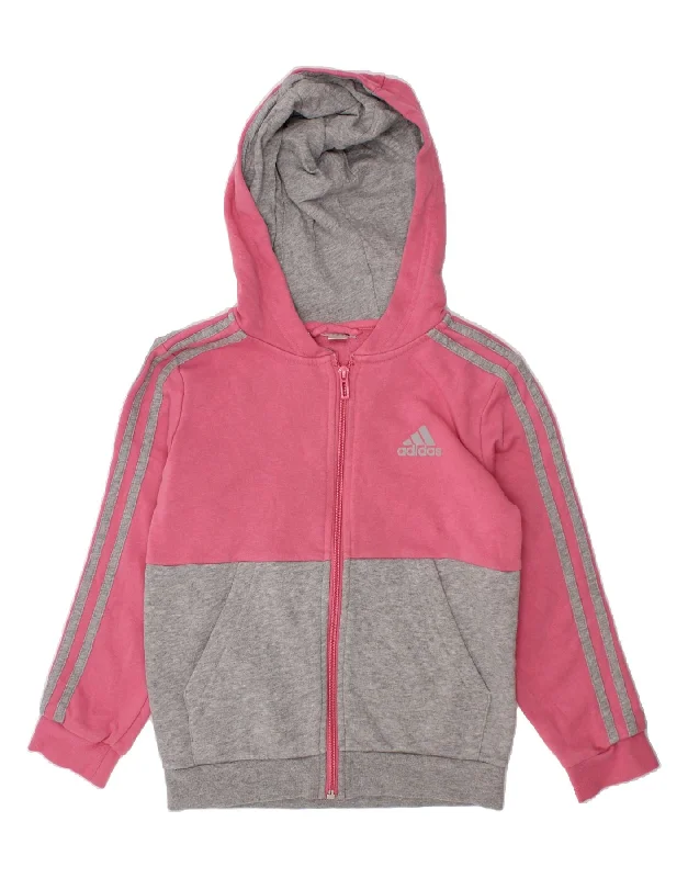 ADIDAS Girls Zip Hoodie Sweater 6-7 Years Pink Colourblock