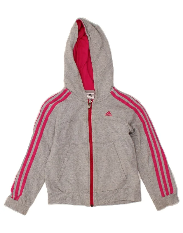 ADIDAS Girls Zip Hoodie Sweater 7-8 Years Grey Cotton