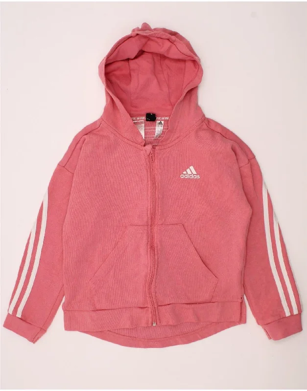 ADIDAS Girls Zip Hoodie Sweater 9-10 Years Pink Cotton