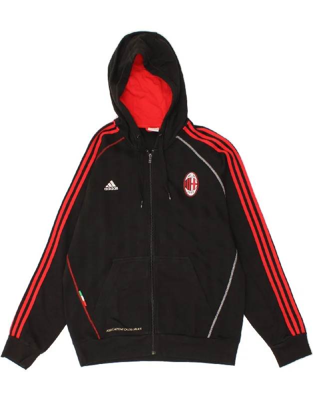 ADIDAS Mens AC Milan Graphic Zip Hoodie Sweater Large Black Cotton