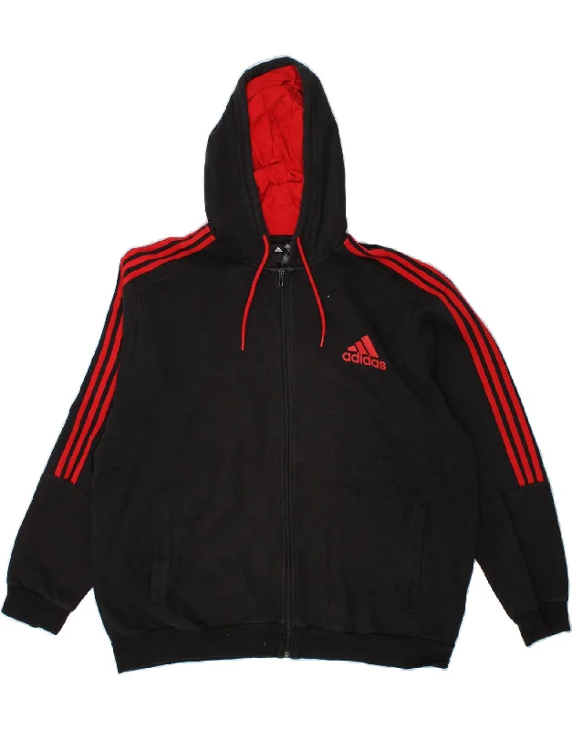 ADIDAS Mens Zip Hoodie Sweater 2XL Black Cotton