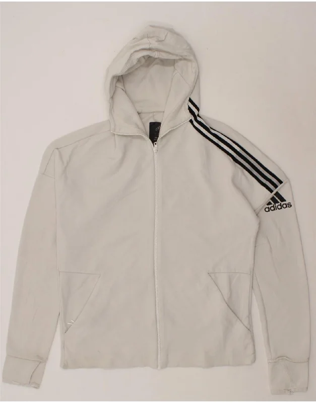 ADIDAS Mens Zip Hoodie Sweater Large White Cotton