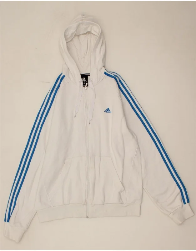 ADIDAS Mens Zip Hoodie Sweater Large White Cotton