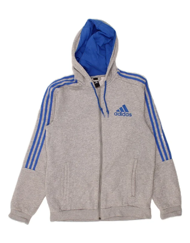 ADIDAS Mens Zip Hoodie Sweater Medium Grey Cotton