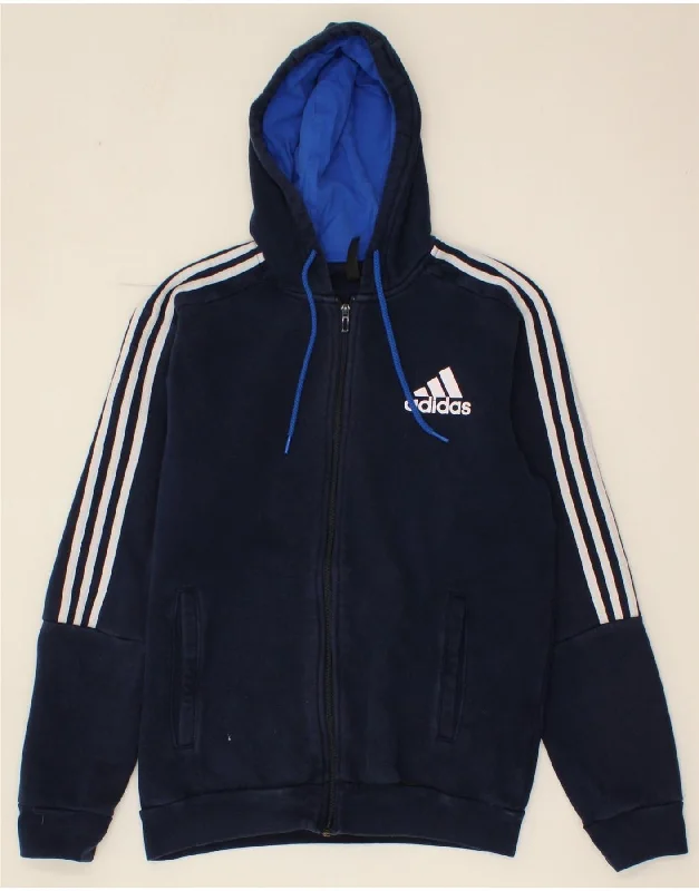 ADIDAS Mens Zip Hoodie Sweater Medium Navy Blue Cotton