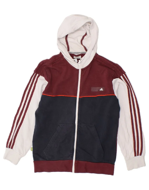 ADIDAS Mens Zip Hoodie Sweater Small Maroon Colourblock Cotton