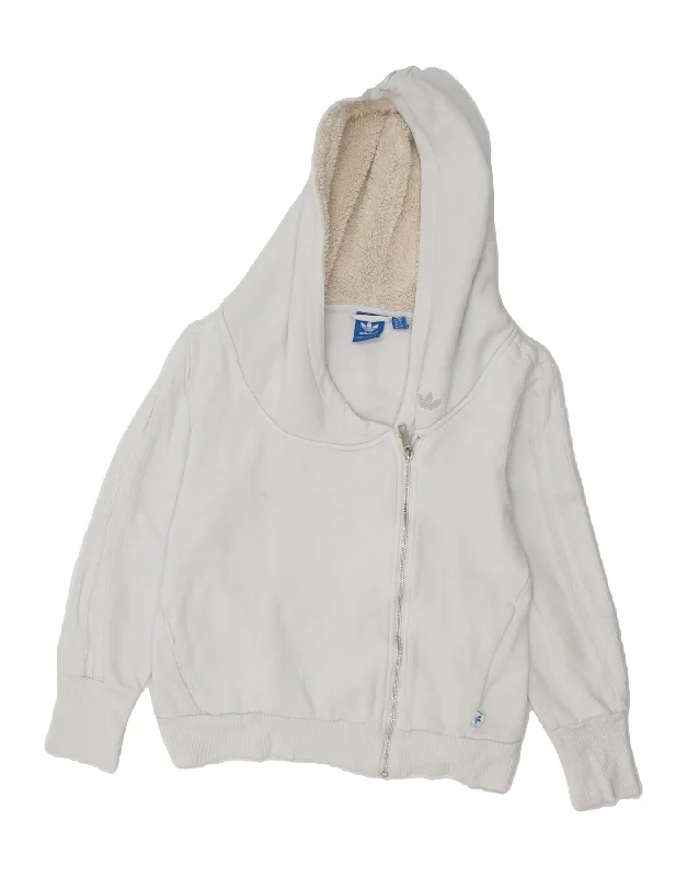 ADIDAS Womens Crop Zip Hoodie Sweater UK 10 Small White Cotton