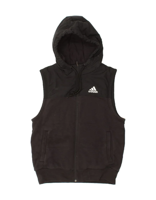 ADIDAS Womens Sleeveless Zip Hoodie Sweater UK 14 Large Black Cotton