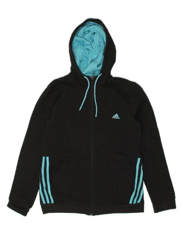 ADIDAS Womens Zip Hoodie Sweater UK 12/14 Medium Black