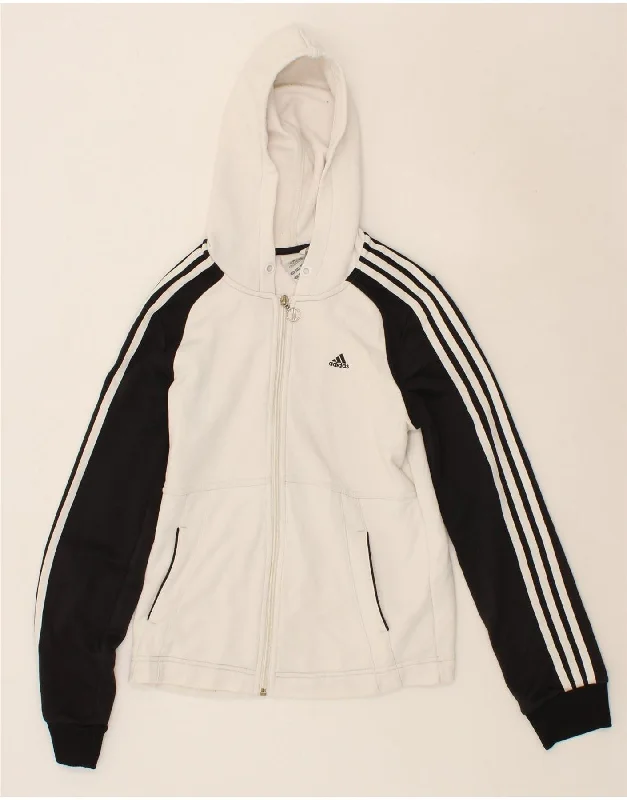 ADIDAS Womens Zip Hoodie Sweater UK 12 Medium White Colourblock Polyester