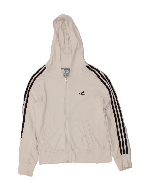 ADIDAS Womens Zip Hoodie Sweater UK 12 Medium  White Cotton