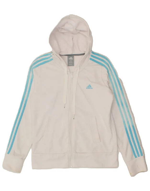 ADIDAS Womens Zip Hoodie Sweater UK 12 Medium  White Cotton