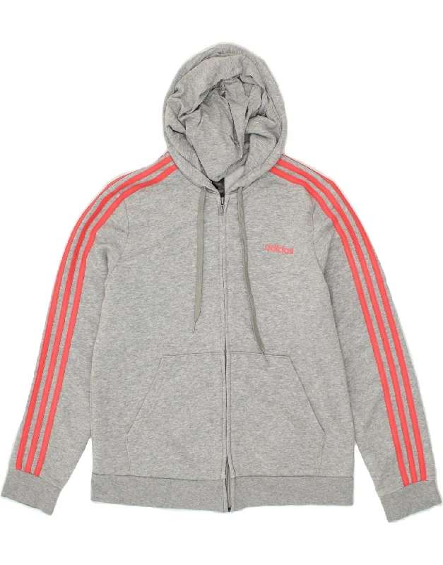 ADIDAS Womens Zip Hoodie Sweater UK 16/18 Large Grey Cotton