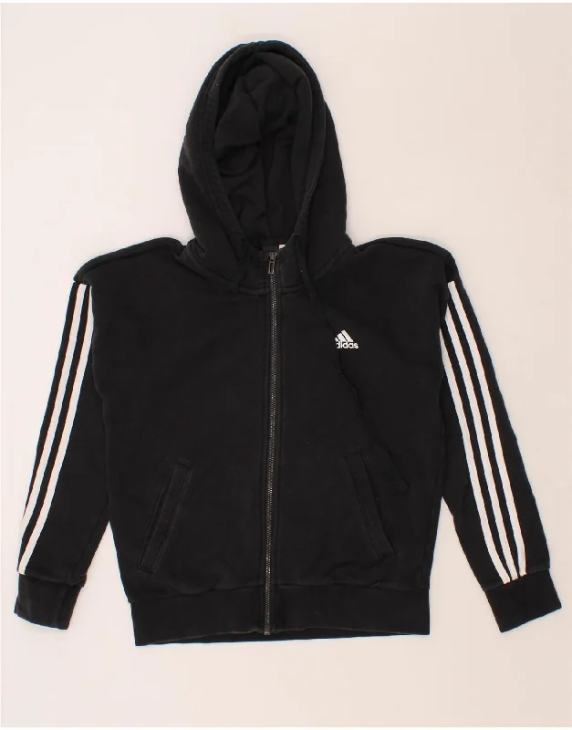 ADIDAS Womens Zip Hoodie Sweater UK 4/6 XS Black Polyester