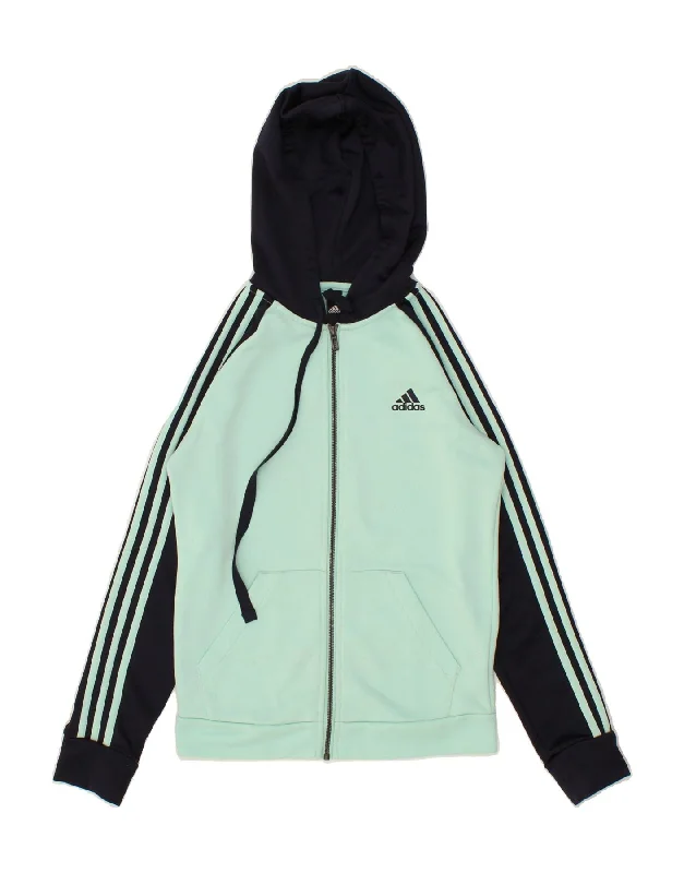 ADIDAS Womens Zip Hoodie Sweater UK 8/10 Small Blue Colourblock