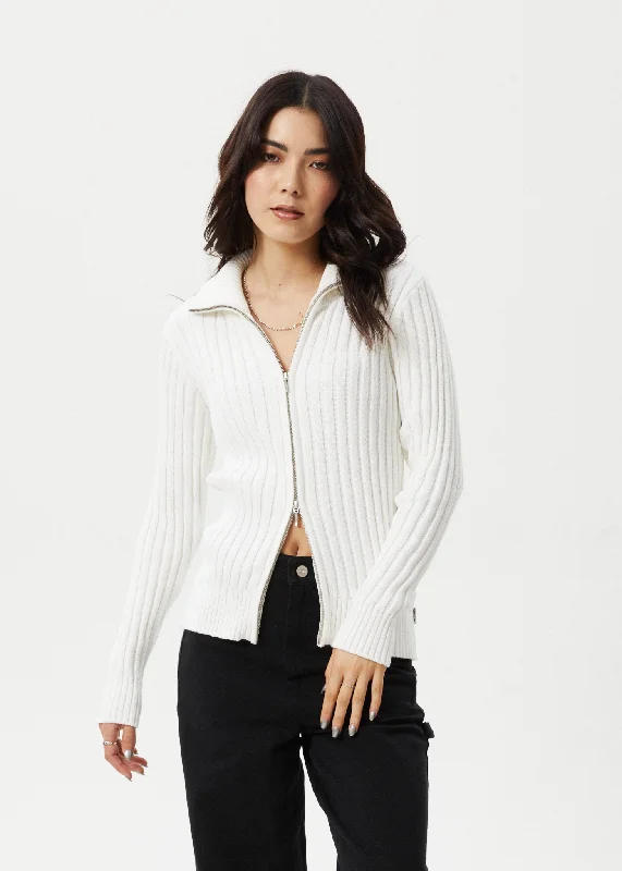 AFENDS Womens Vision - Knit Zip Through Cardigan - White Thin Thick Dense
