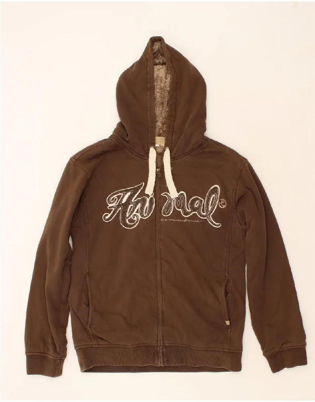 ANIMAL Mens Graphic Zip Hoodie Sweater Medium Brown Cotton