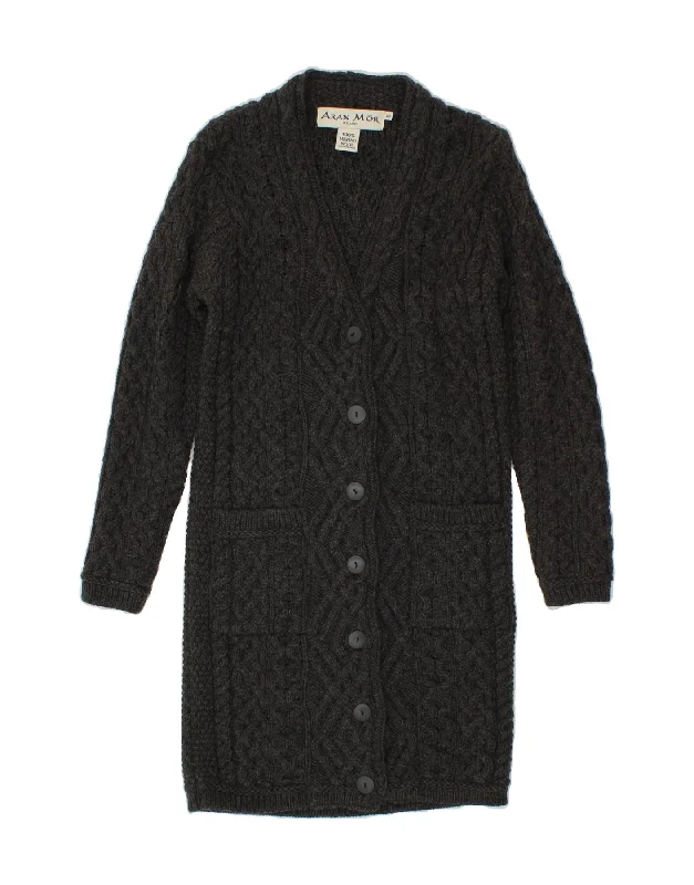 ARAN MOR Womens Longline Cardigan Sweater UK 10 Small Grey Merino Wool Cardigan Knitwear Sweater