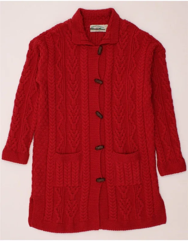 ARANCRAFTS Womens Loose Fit Longline Cardigan Sweater UK 10 Small Red Silk Blend Satin Velvet