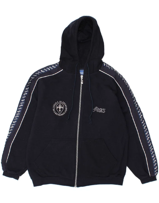 ASICS Mens Graphic Zip Hoodie Sweater Medium Navy Blue Cotton