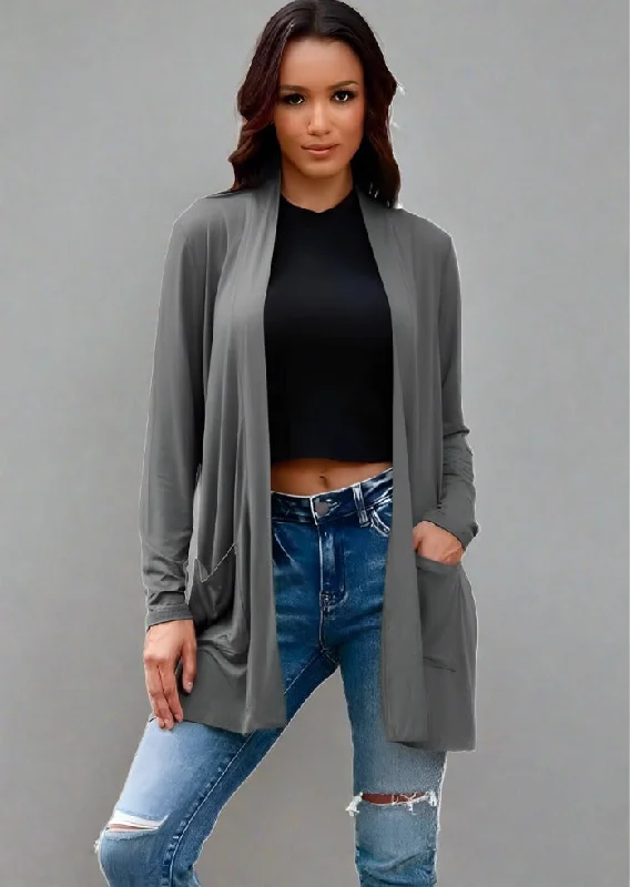 Basic Bae Open Front Long Sleeve Cardigan Stretchy Elastic Breathable