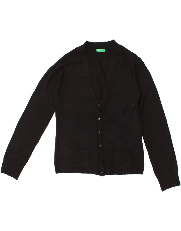 BENETTON Womens Cardigan Sweater UK 12 Medium Black Acrylic Asymmetrical,ymmetric Pencil Cardigan