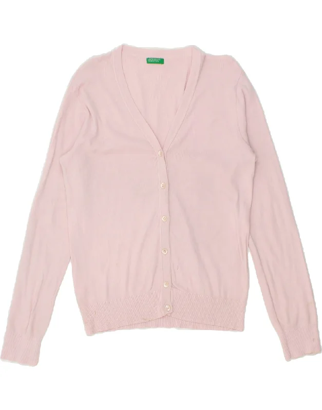 BENETTON Womens Cardigan Sweater UK 16 Large Pink Cotton Modern Contemporary chic