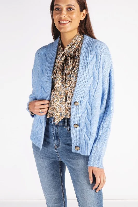 Cable Knit Cardigan Elasticated Padded Insulated