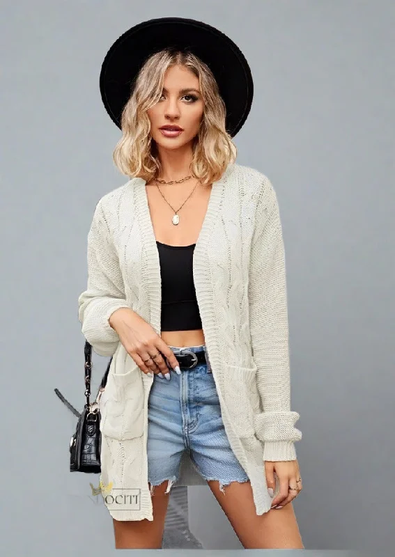 Cable-Knit Long Sleeve Cardigan Handmade Hand-knitted Hand-woven