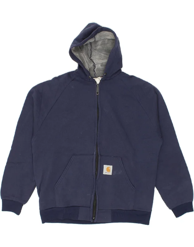 CARHARTT Mens Zip Hoodie Sweater Large Navy Blue Cotton