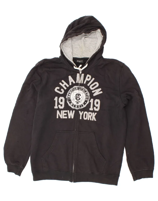 CHAMPION Mens Graphic Zip Hoodie Sweater XL Black Cotton