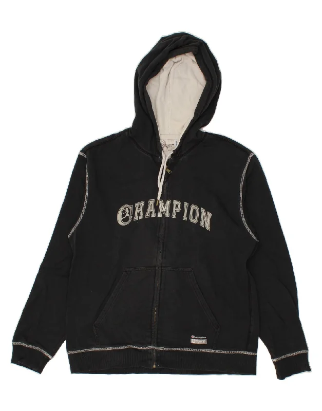 CHAMPION Mens Graphic Zip Hoodie Sweater XL Black