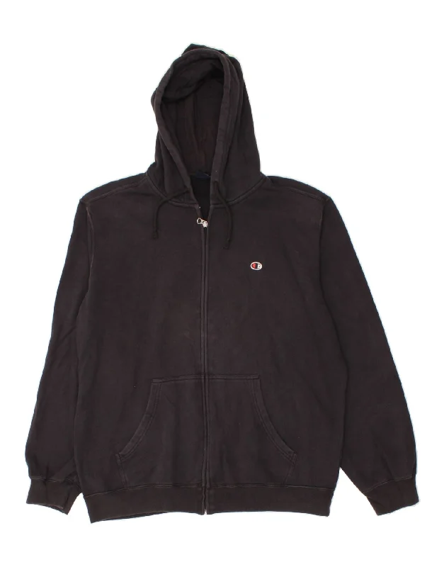 CHAMPION Mens Zip Hoodie Sweater 2XL Black Cotton